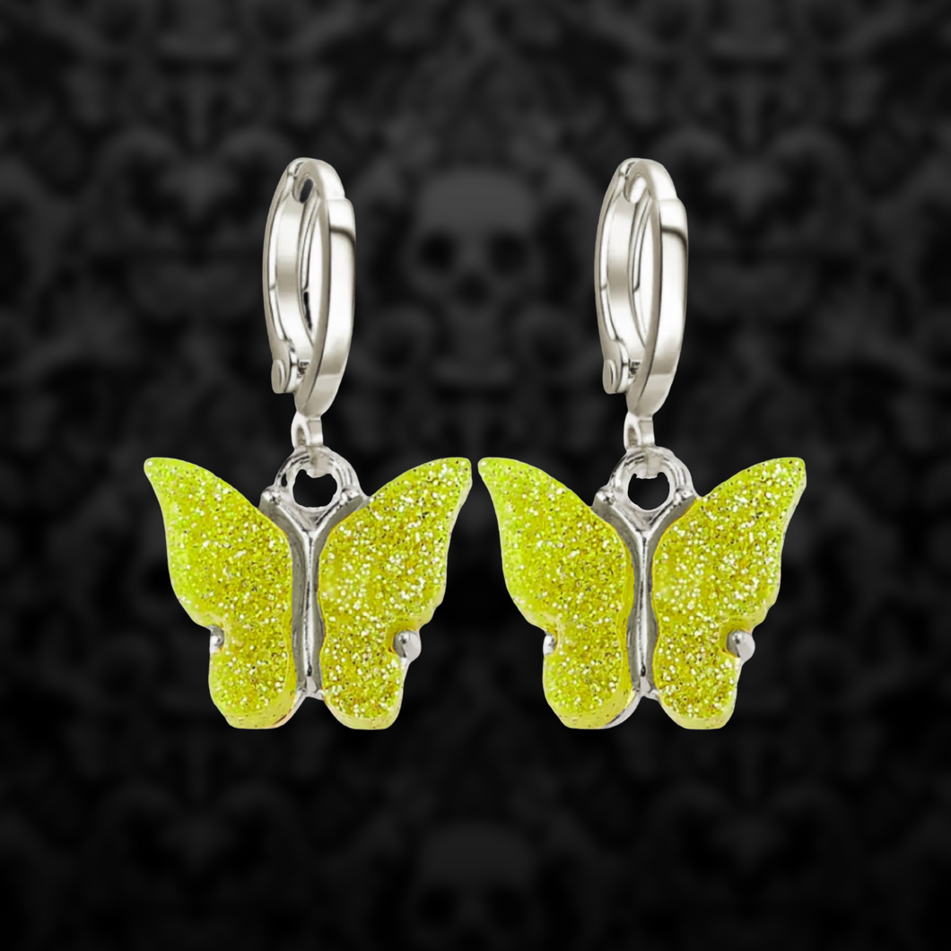 Green Sparkly Butterfly Mini Hoop Earrings