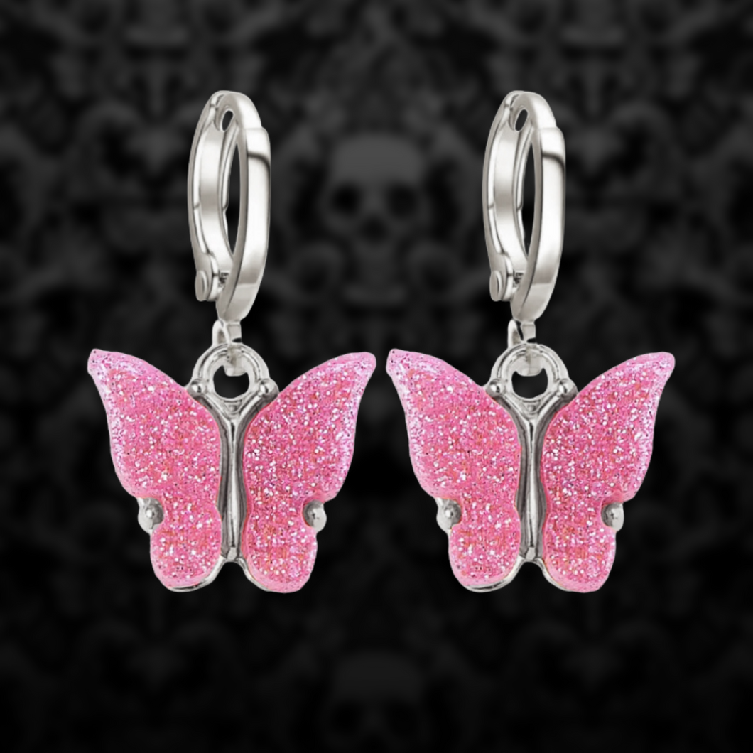 Pink Butterfly Mini Hoop Earrings