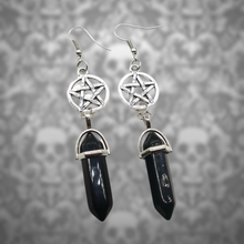 Load image into Gallery viewer, (Protection) Onyx Crystal &amp; Pentagram Charm Earrings

