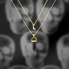 Load image into Gallery viewer, (Protection) Onyx Crystal &amp; Moon Charm Necklace
