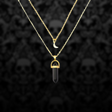 Load image into Gallery viewer, (Protection) Onyx Crystal &amp; Moon Charm Necklace
