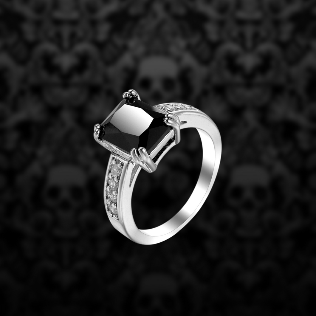 Black Diamond Gem & Crystal Silver Ring
