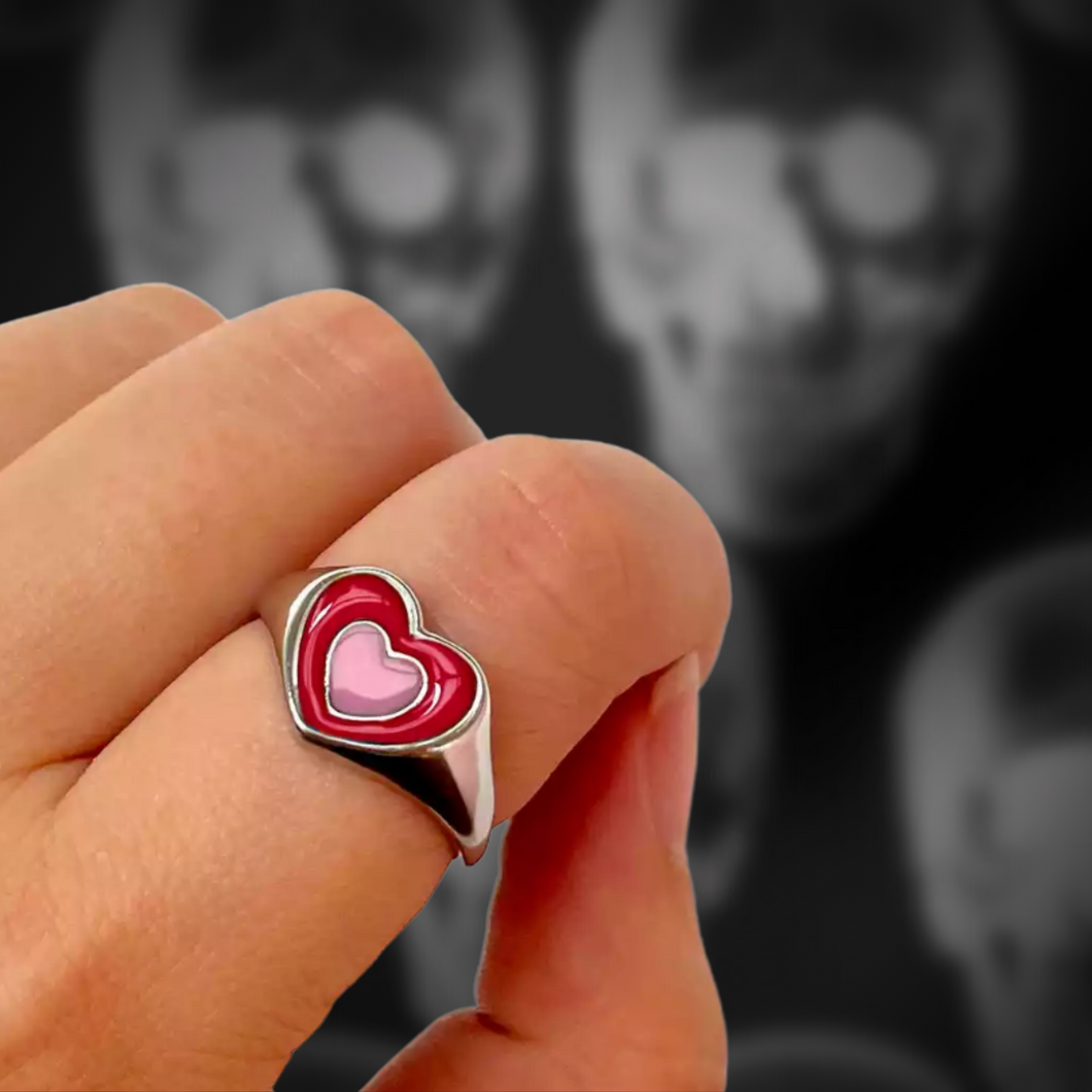 Pink & Red Heart Silver Colour Ring