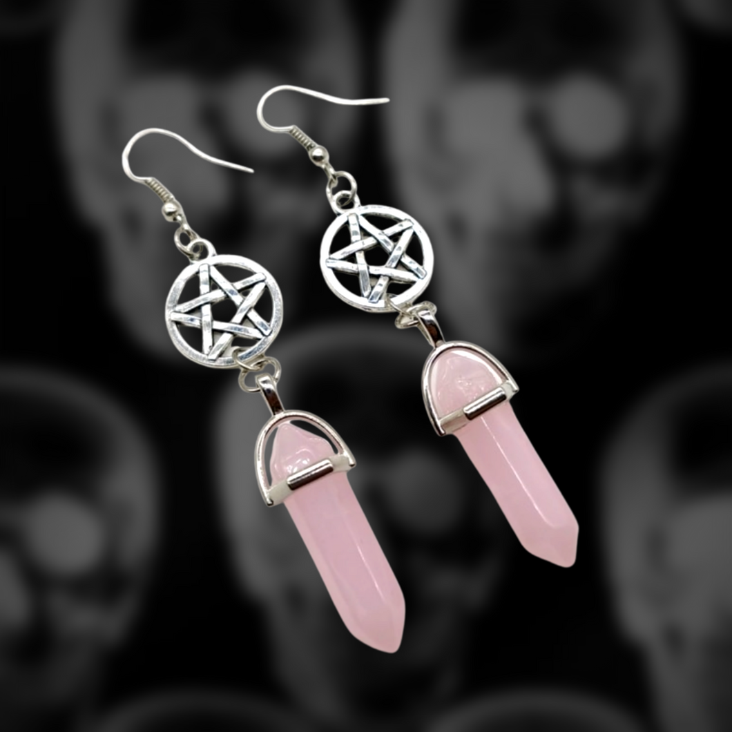 (Peace) Amethyst Crystal & Pentagram Charm Earrings