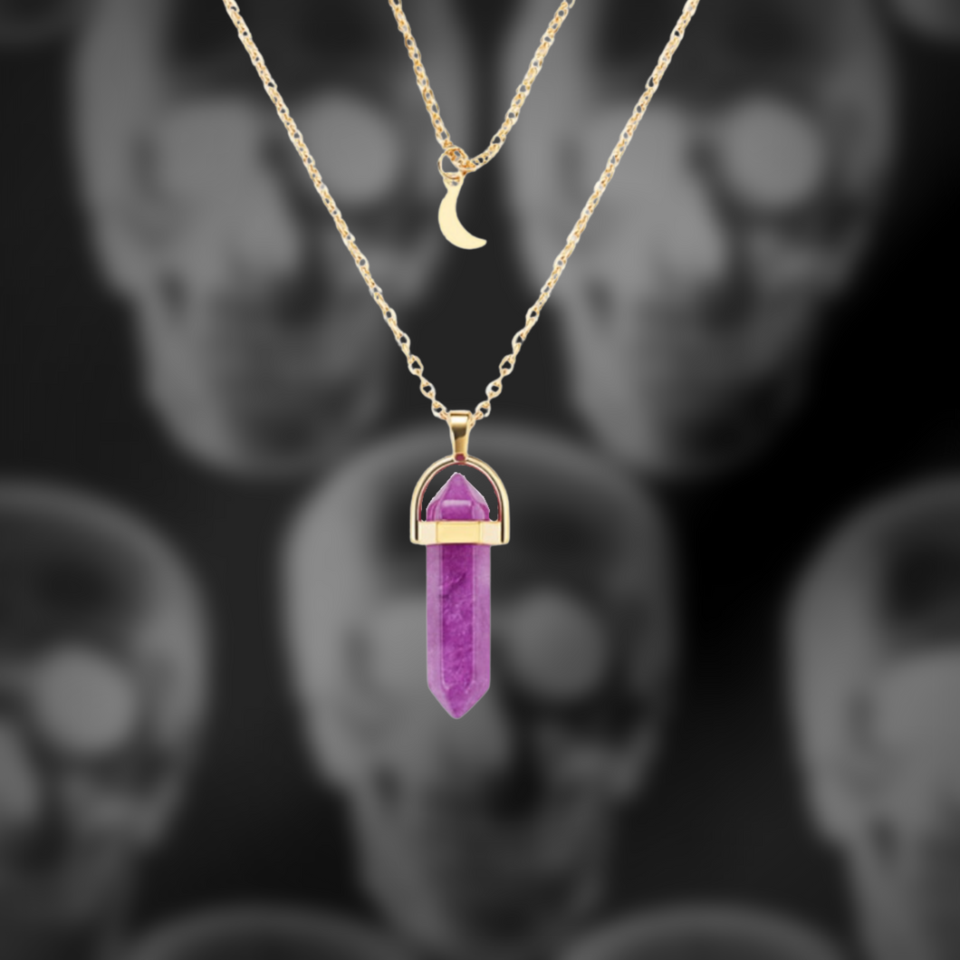 Amethyst Crystal & Moon Charm Necklace (Stress & Anxiety)