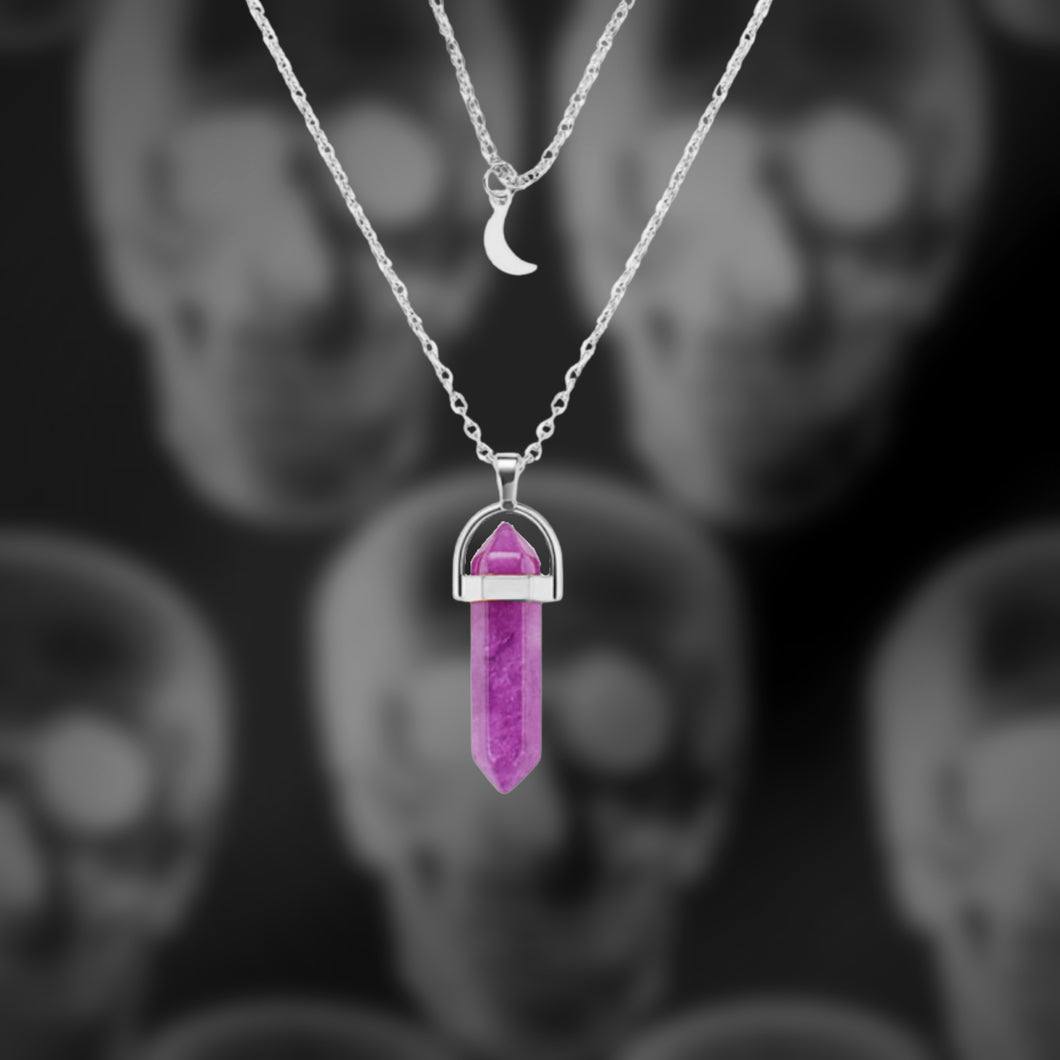 Amethyst Crystal & Moon Charm Necklace (Stress & Anxiety)