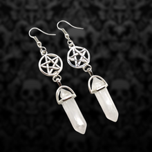 Load image into Gallery viewer, (Mental Clarity) Clear Quartz Crystal &amp; Pentagram Charm Earrings
